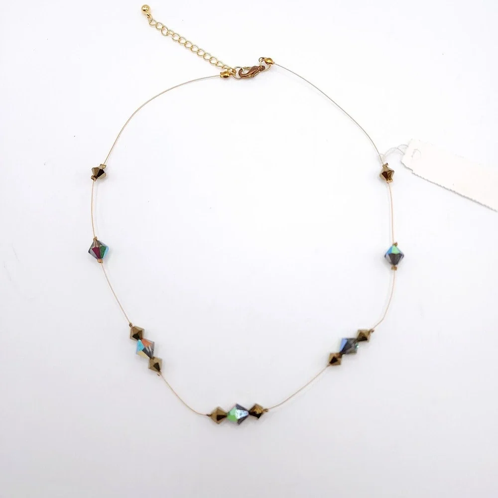 Kim Rogers Amber Crystal Wire Choker Necklace Gold Tone